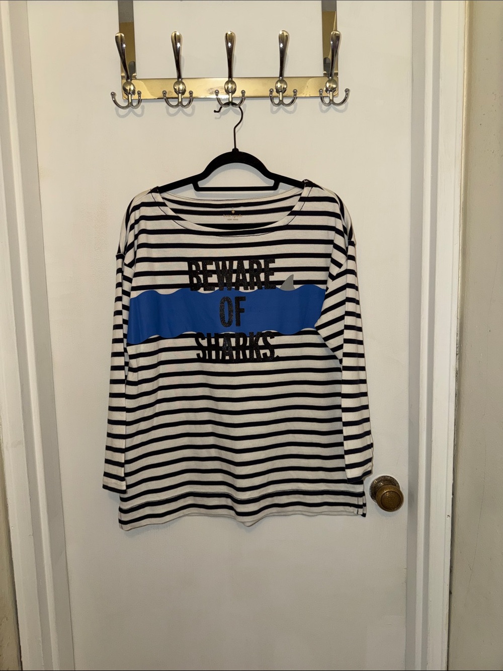 kate spade White & Navy Striped 'Beware of Sharks' Long Sleeve Tee - Picture 11 of 12
